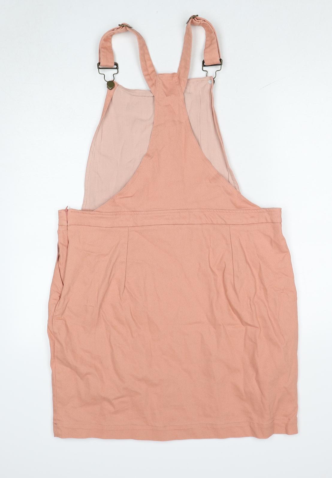 Sugarhill Womens Orange Cotton Pinafore/Dungaree Dress Size 16 Square Neck Button