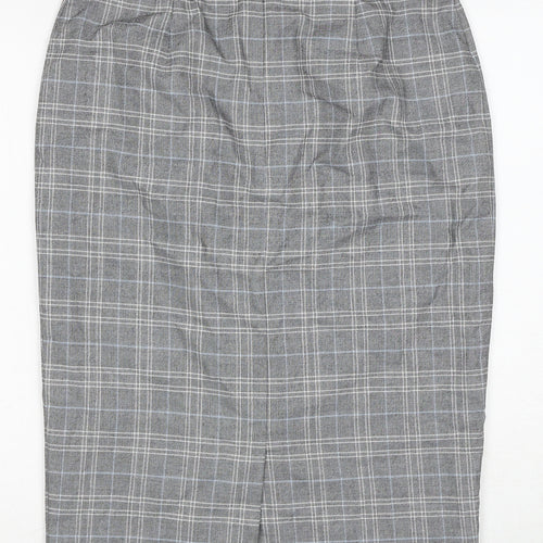 Marks and Spencer Womens Grey Plaid Polyester A-Line Skirt Size 12 Zip