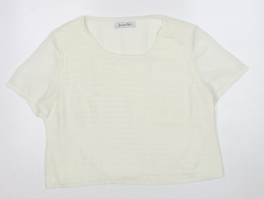 Jacques Vert Womens White Polyester Basic Blouse Size 20 Boat Neck - Textured