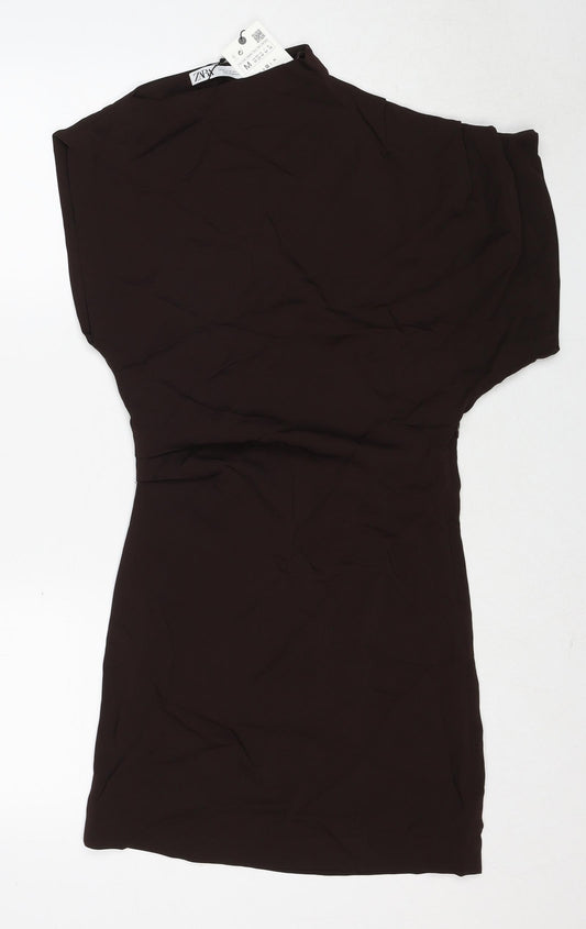 Zara Womens Brown Viscose Mini Size M Round Neck Zip