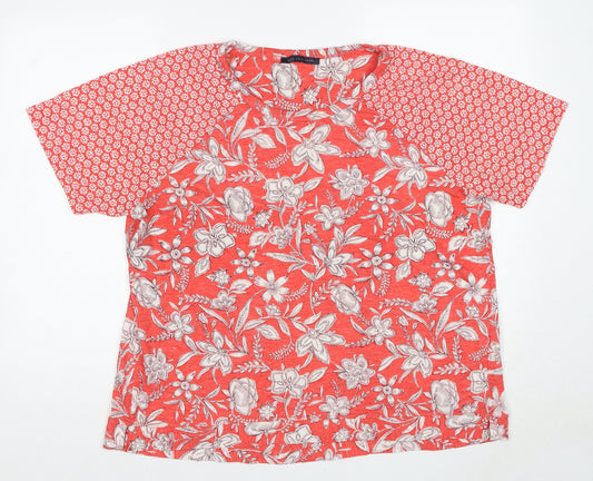 Marks and Spencer Womens Red Floral Polyester Basic Blouse Size 20 Boat Neck