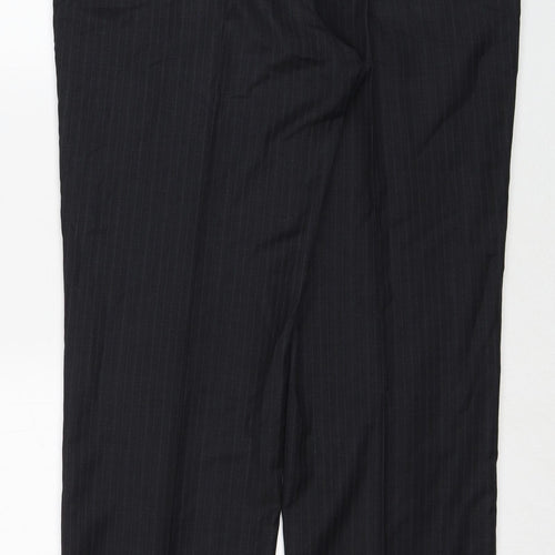 Marks and Spencer Mens Grey Striped Wool Trousers Size 36 in L33 in Regular Zip