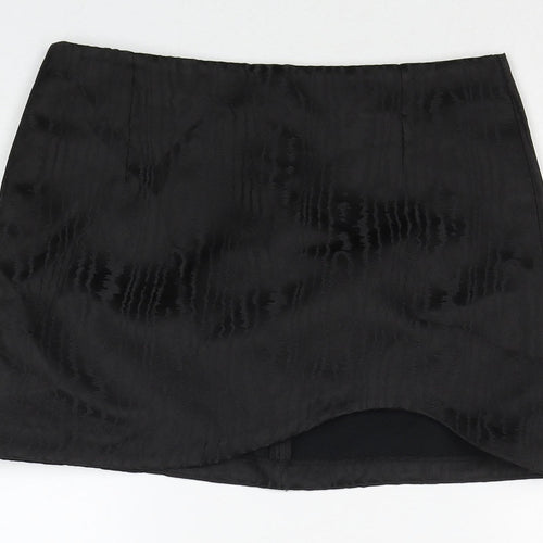 Zara Womens Black Geometric Polyester Mini Skirt Size L Zip