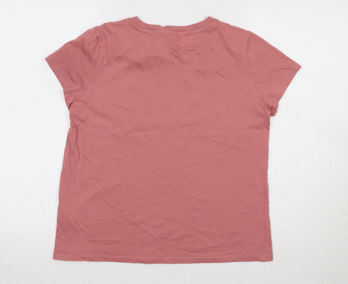H&M Womens Pink Cotton Basic T-Shirt Size M Crew Neck - Love
