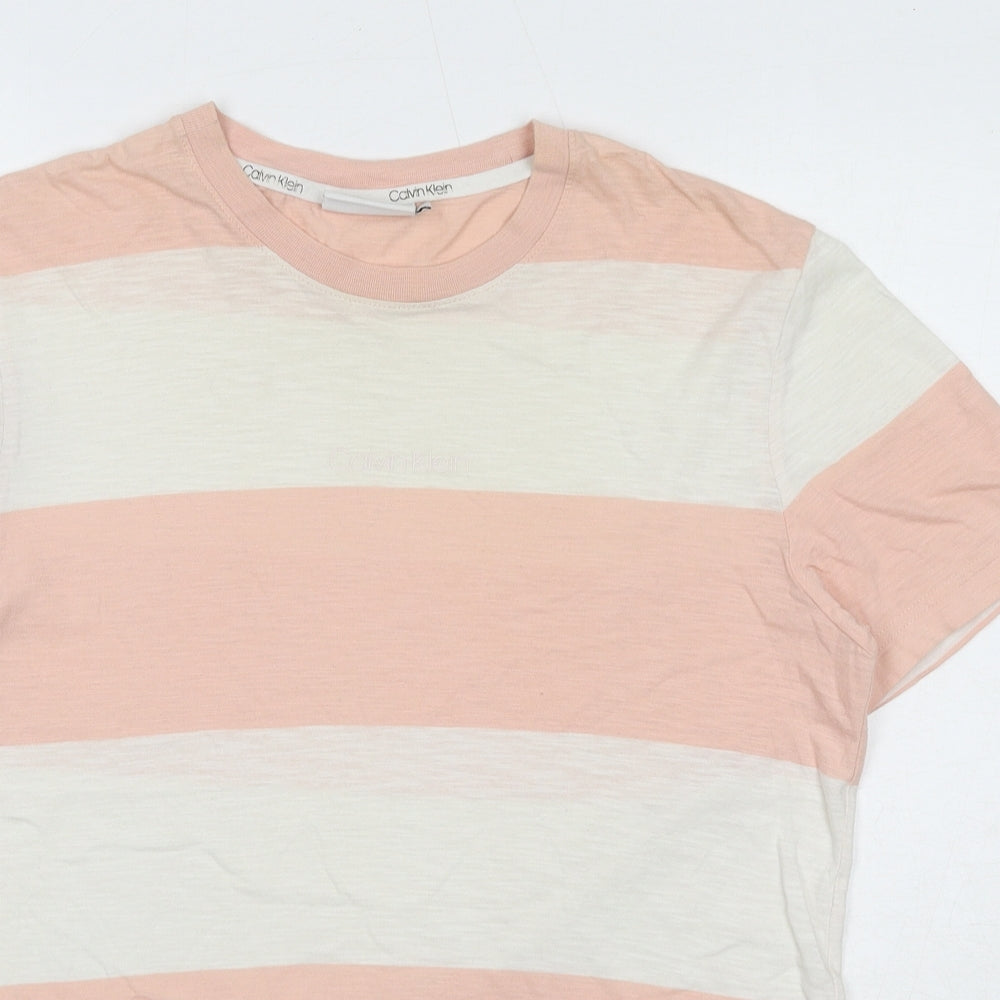 Calvin Klein Womens Pink Striped Cotton Basic T-Shirt Size M Crew Neck
