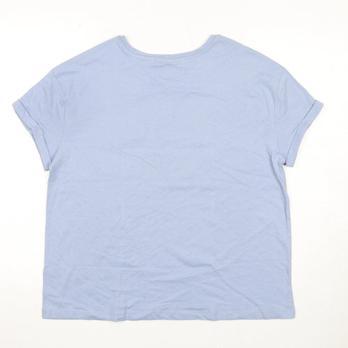 Marks and Spencer Womens Blue Cotton Basic T-Shirt Size M Round Neck - Cat