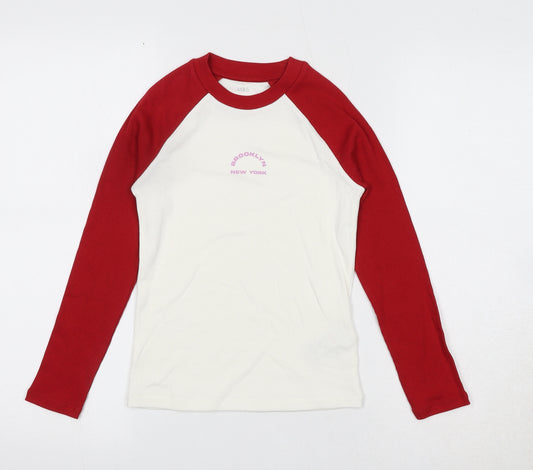 Marks and Spencer Girls Ivory Cotton Basic T-Shirt Size 8-9 Years Round Neck Pullover - Brooklyn New York
