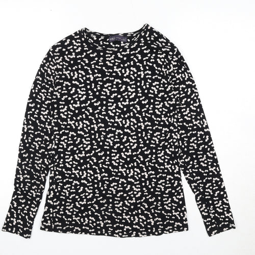 Marks and Spencer Womens Black Geometric Cotton Basic T-Shirt Size 12 Boat Neck
