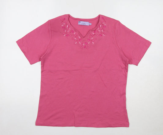 HONOR MILLBURN Womens Pink Cotton Basic T-Shirt Size 10 V-Neck