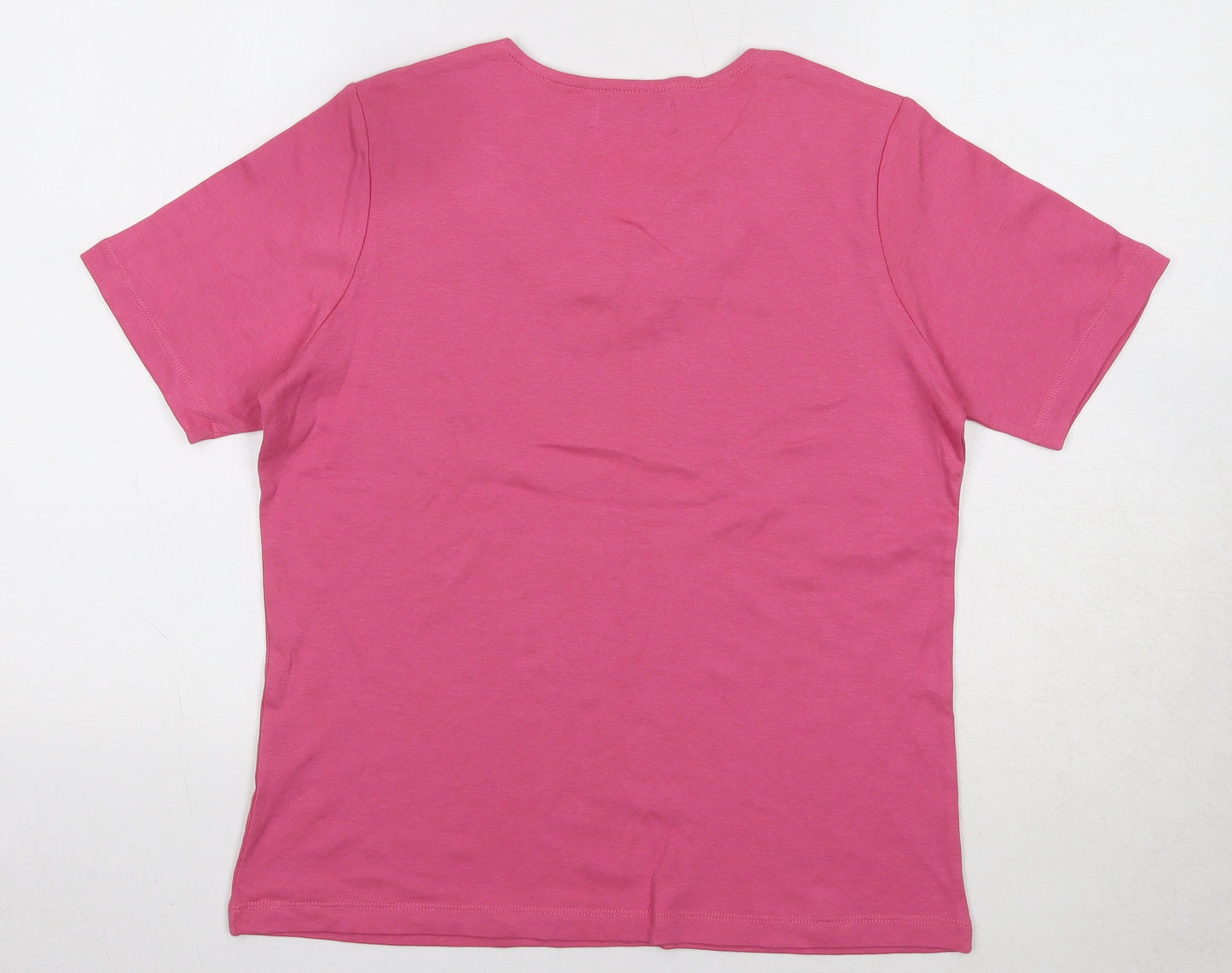 HONOR MILLBURN Womens Pink Cotton Basic T-Shirt Size 10 V-Neck