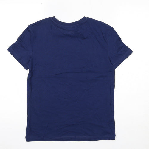 Marks and Spencer Boys Blue Cotton Basic T-Shirt Size 10-11 Years Round Neck Pullover - Today Is A Good Day
