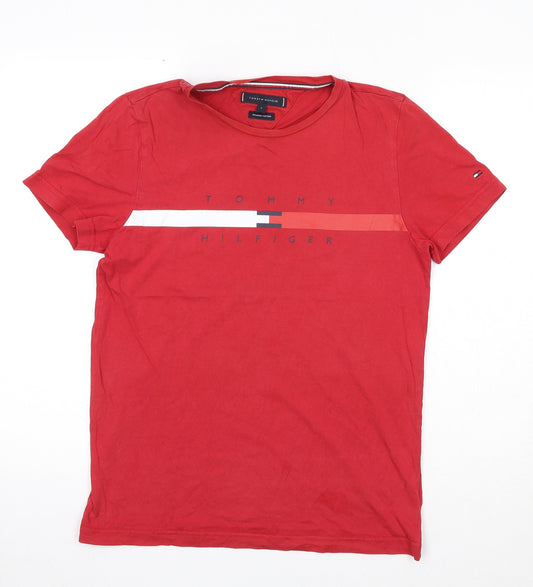 Tommy Hilfiger Mens Red Cotton T-Shirt Size S Round Neck