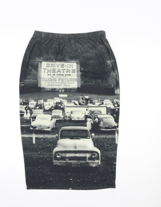 Topshop Womens Black Herringbone Polyester Bandage Skirt Size 10 - Cars