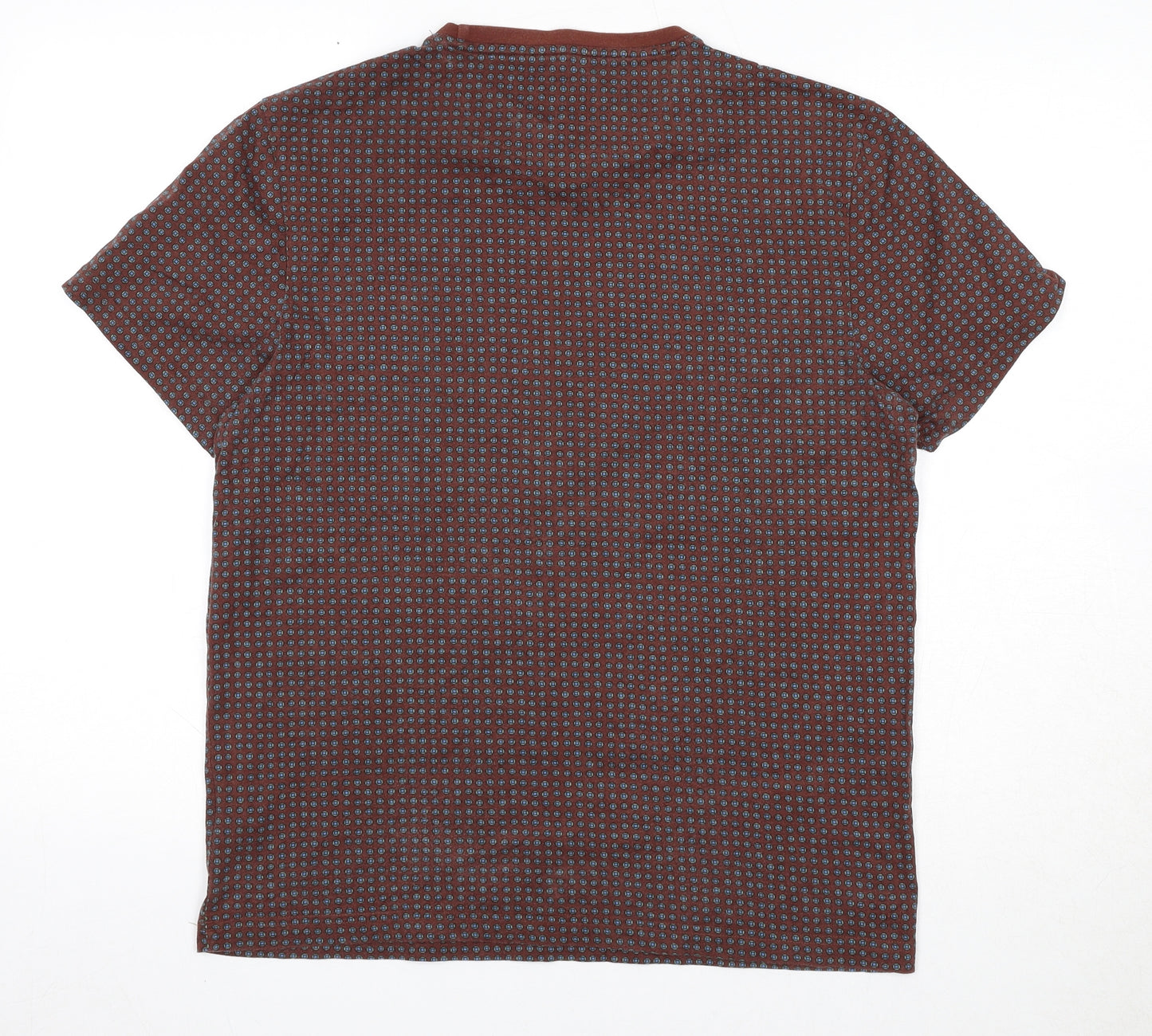 Farah Mens Brown Geometric Cotton T-Shirt Size L Round Neck