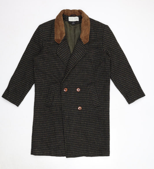 New York Womens Green Geometric Overcoat Coat Size 6 Button