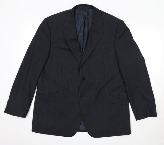 Autograph Mens Blue Striped Polyester Jacket Suit Jacket Size 42 Regular