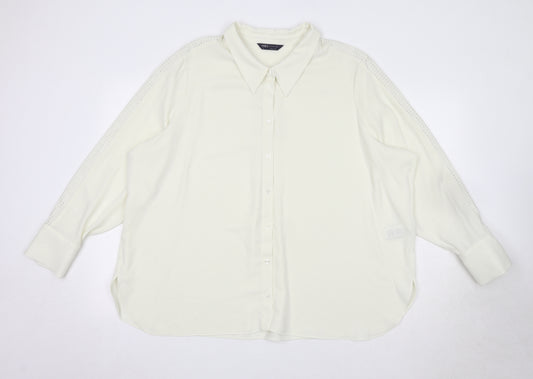Marks and Spencer Womens Ivory Polyester Basic Button-Up Size 24 Collared
