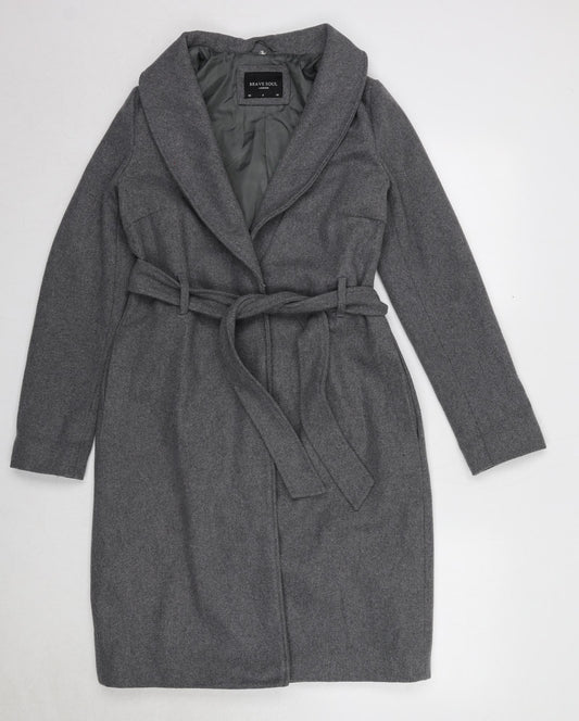 Brave Soul Womens Grey Overcoat Coat Size XS Tie
