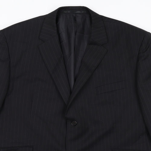 Burton Mens Black Striped Wool Jacket Suit Jacket Size 46 Regular