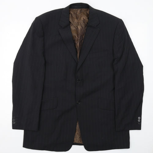 Burton Mens Black Striped Polyester Jacket Suit Jacket Size 42 Regular