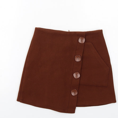 Elpaine Womens Brown Polyester A-Line Skirt Size S Zip