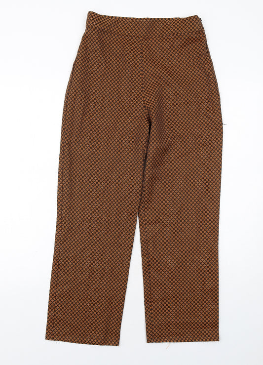 Pull&Bear Womens Orange Geometric Polyester Trousers Size M Regular Zip