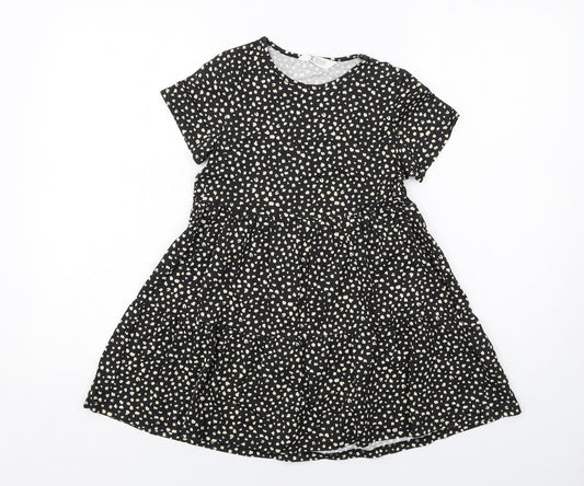 H&M Girls Black Geometric Cotton A-Line Size 8-9 Years Round Neck Pullover
