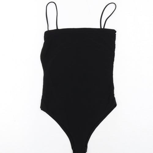 PRETTYLITTLETHING Womens Black Polyester Bodysuit One-Piece Size 10 Snap