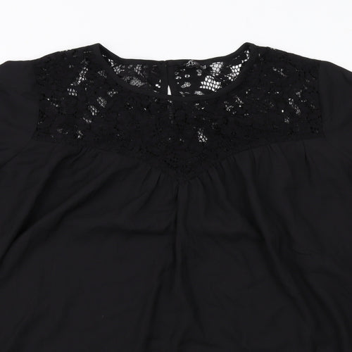 Yours Womens Black Polyester Basic Blouse Size 16 Round Neck - Lace Details