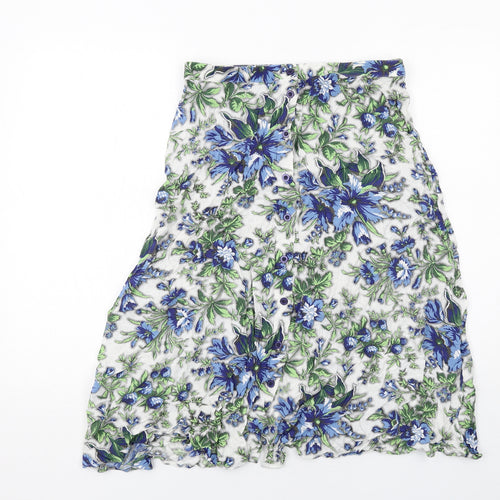 Warehouse Womens Blue Floral Viscose Peasant Skirt Size 12 Button
