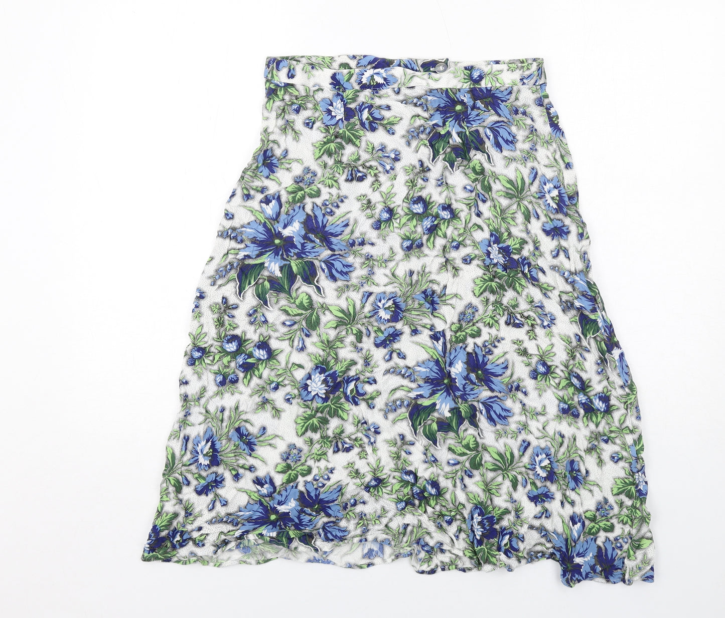 Warehouse Womens Blue Floral Viscose Peasant Skirt Size 12 Button
