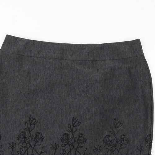 Marks and Spencer Womens Grey Floral Polyester A-Line Skirt Size 16 Zip