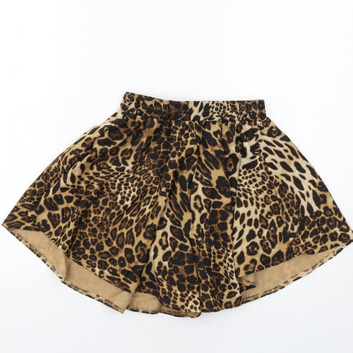 PRETTYLITTLETHING Womens Brown Animal Print Polyester Hot Pants Shorts Size 6 L16 in Regular Pull On - Leopard Print