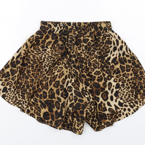 PRETTYLITTLETHING Womens Brown Animal Print Polyester Hot Pants Shorts Size 6 L16 in Regular Pull On - Leopard Print