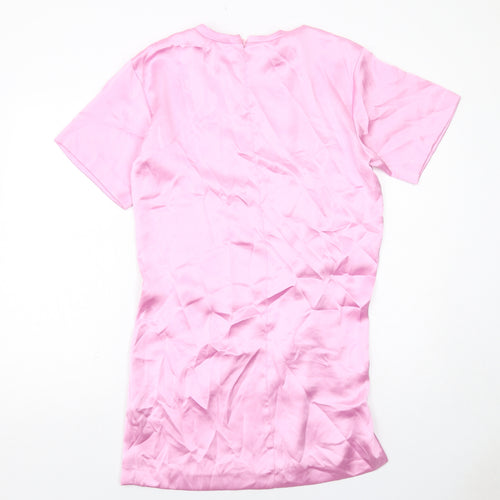 Zara Womens Pink Polyester Sheath Size L Round Neck Zip - Front Detail