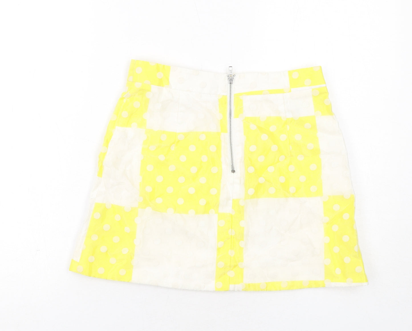 Topshop Womens Yellow Check Cotton A-Line Skirt Size 10 Zip - Polka Dot Pattern