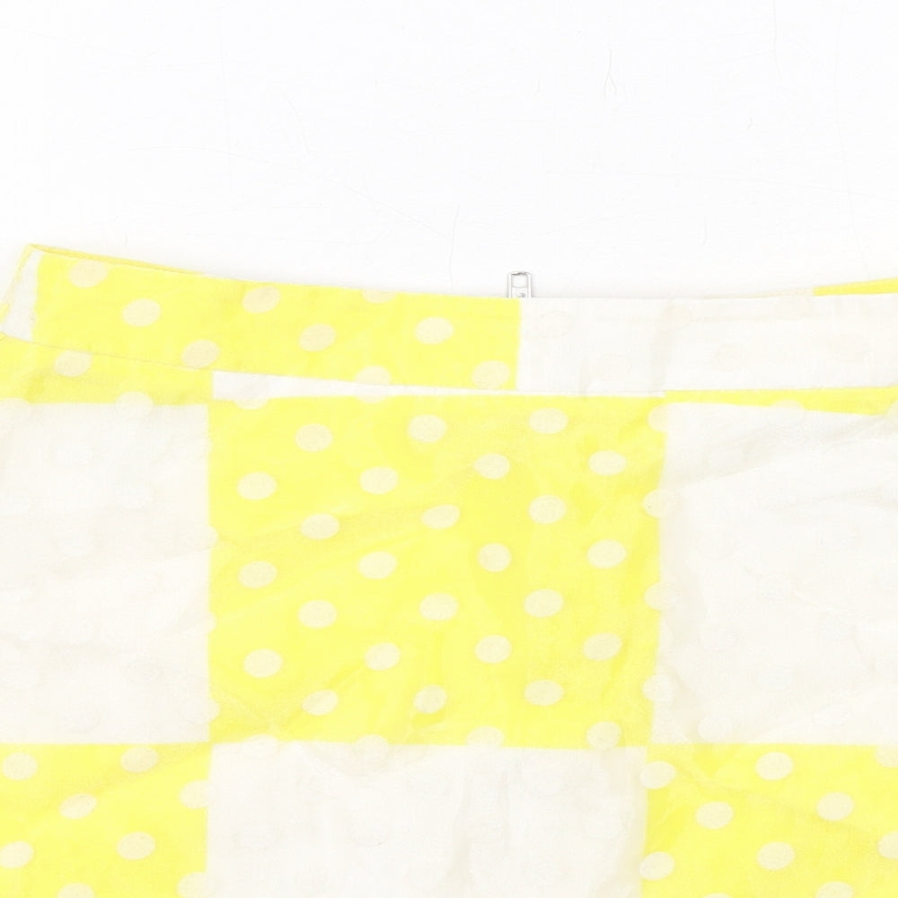 Topshop Womens Yellow Check Cotton A-Line Skirt Size 10 Zip - Polka Dot Pattern