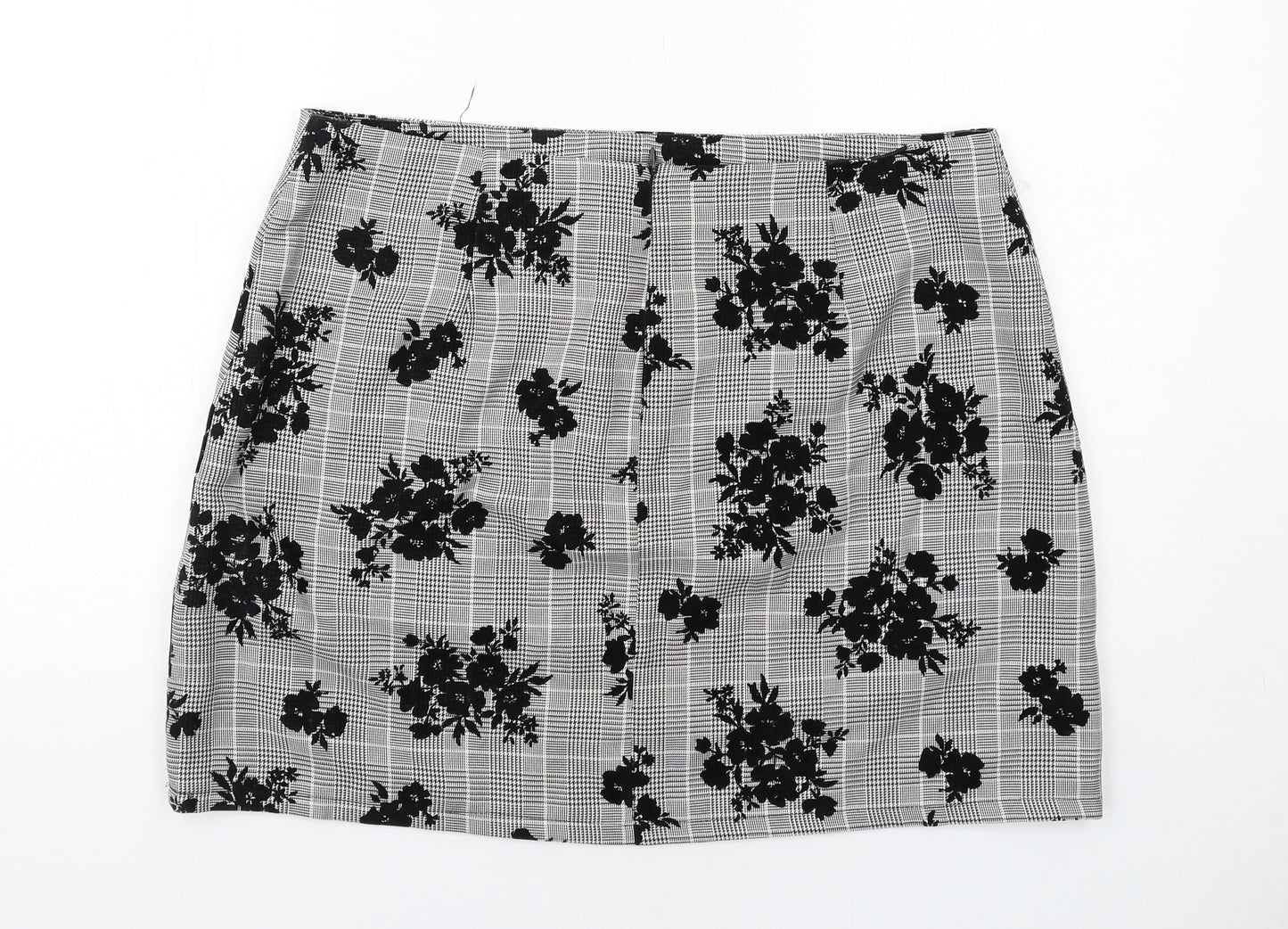 New Look Womens Black Floral Polyester A-Line Skirt Size 18 Zip