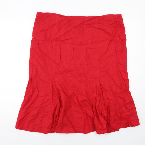BHS Womens Red Linen Swing Skirt Size 20 Zip