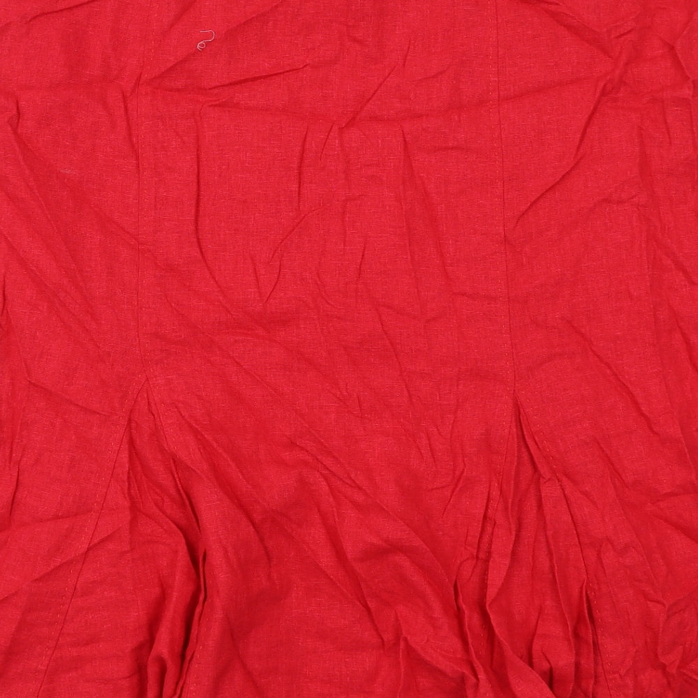 BHS Womens Red Linen Swing Skirt Size 20 Zip
