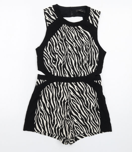 River Island Womens Black Animal Print Cotton Playsuit One-Piece Size 8 Zip - Cut Out