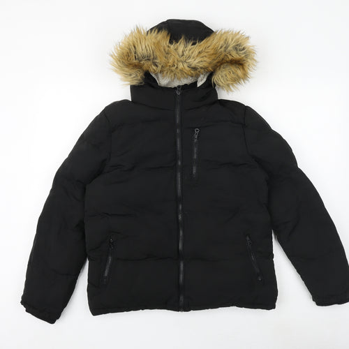 SoulCal&Co Girls Black Puffer Jacket Jacket Size 13 Years Zip