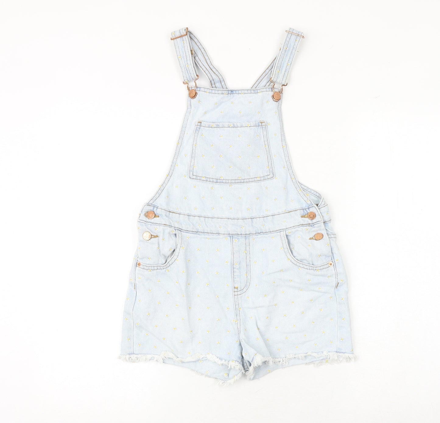 Marks and Spencer Girls Blue 100% Cotton Dungaree One-Piece Size 11-12 Years Buckle