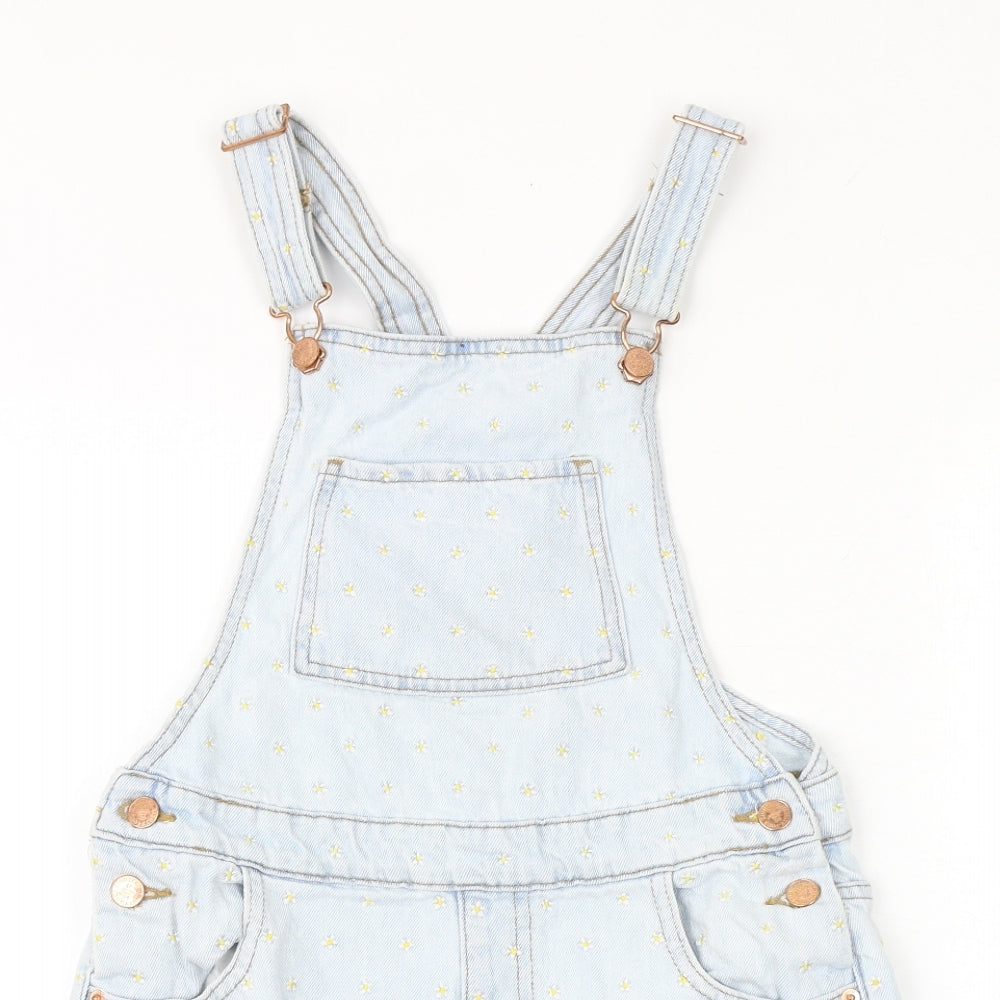 Marks and Spencer Girls Blue 100% Cotton Dungaree One-Piece Size 11-12 Years Buckle