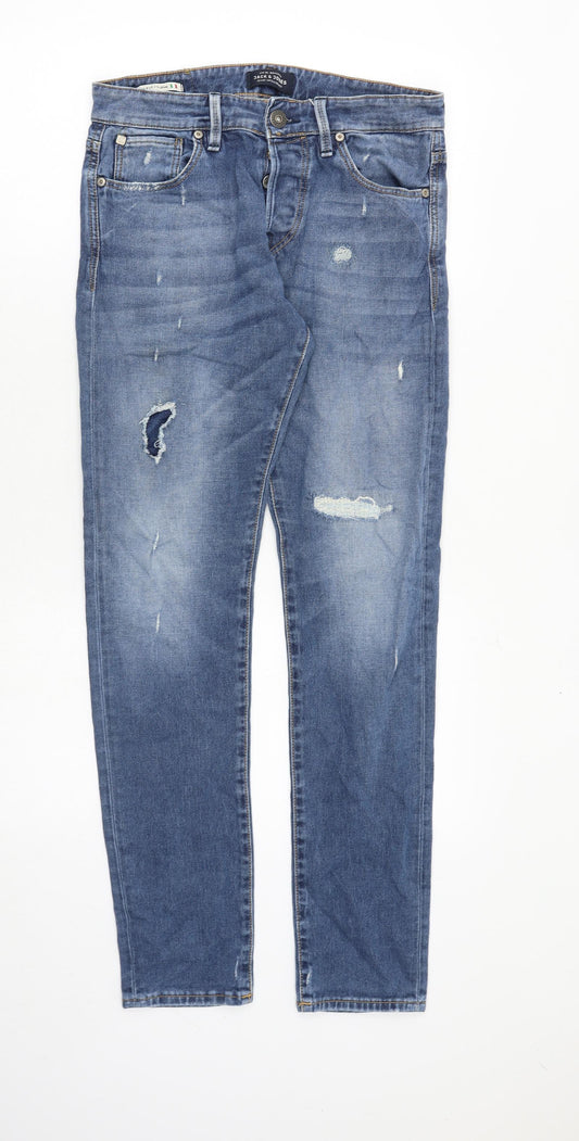JACK & JONES Mens Blue Cotton Skinny Jeans Size 32 in Slim Zip