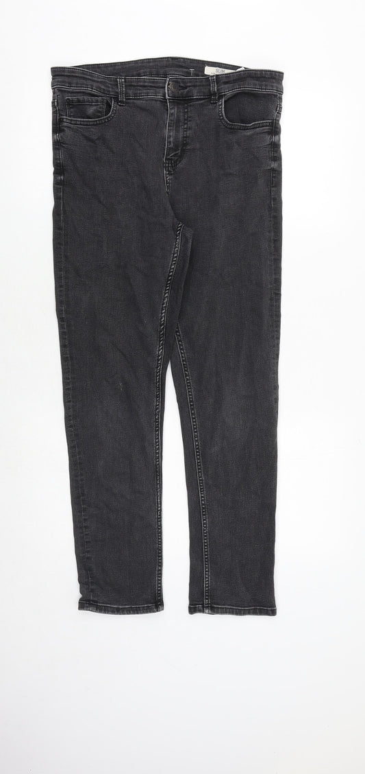 Marks and Spencer Womens Grey Cotton Skinny Jeans Size 14 Slim Zip
