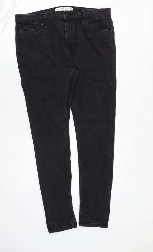 Topman Mens Black Cotton Skinny Jeans Size 38 in L32 in Extra-Slim Zip