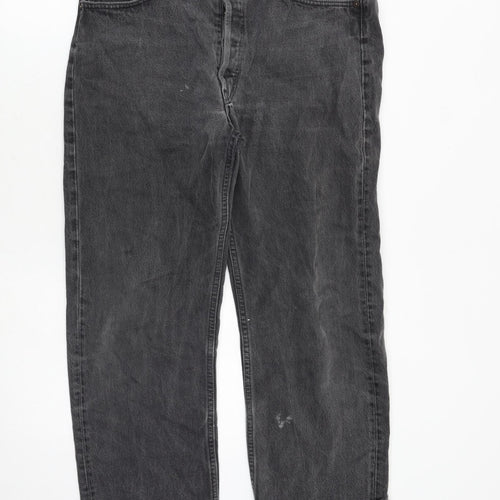 Levi's Mens Grey Herringbone Cotton Straight Jeans Size 34 in Regular Button - Distressed Hems