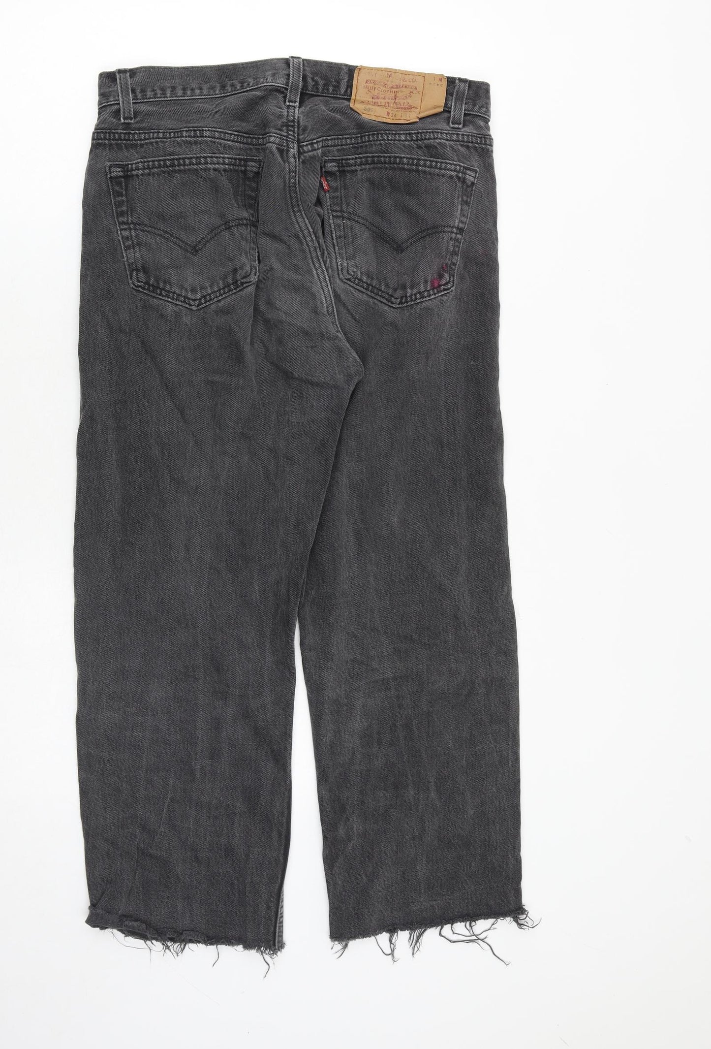 Levi's Mens Grey Herringbone Cotton Straight Jeans Size 34 in Regular Button - Distressed Hems