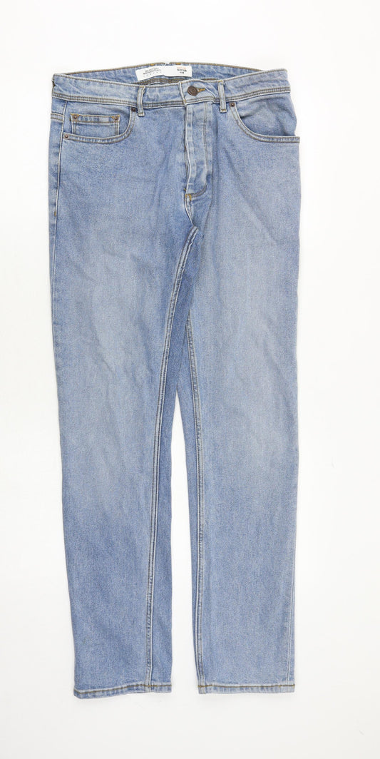 Burton Mens Blue Cotton Straight Jeans Size 32 in Slim Button